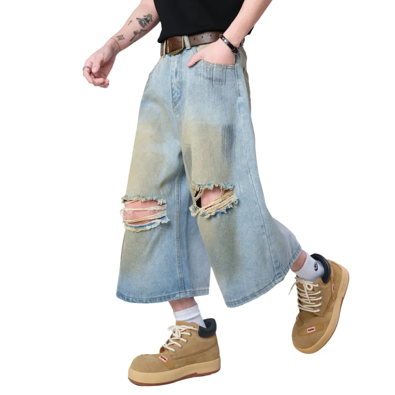 MIIOW Trend Party Series Denim Shorts Unisex Ice Blue Actual Product Without Belt-7