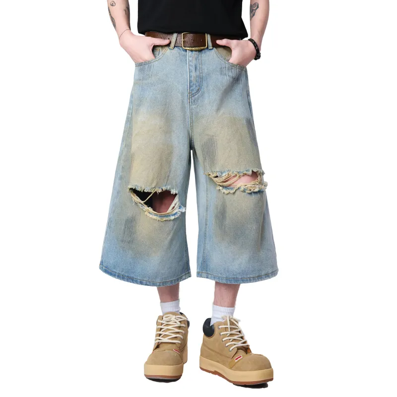 MIIOW Trend Party Series Denim Shorts Unisex Ice Blue Actual Product Without Belt-6
