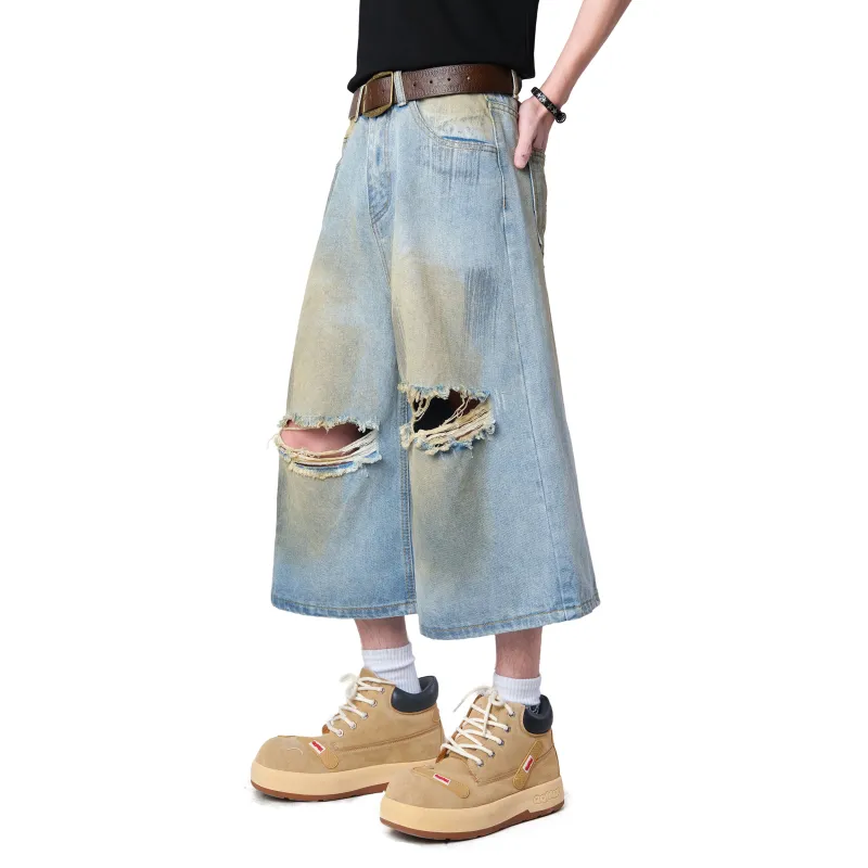 MIIOW Trend Party Series Denim Shorts Unisex Ice Blue Actual Product Without Belt-4