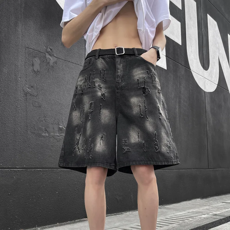 MIIOW Denim Shorts Unisex Black Gold-2