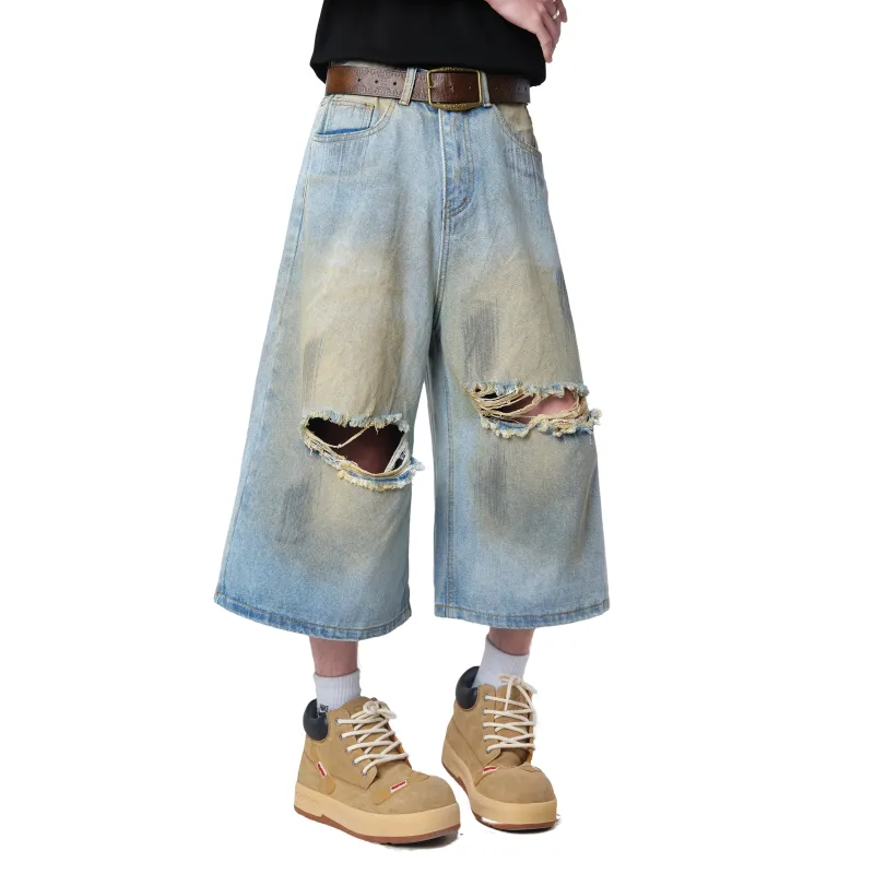MIIOW Trend Party Series Denim Shorts Unisex Ice Blue Actual Product Without Belt-5