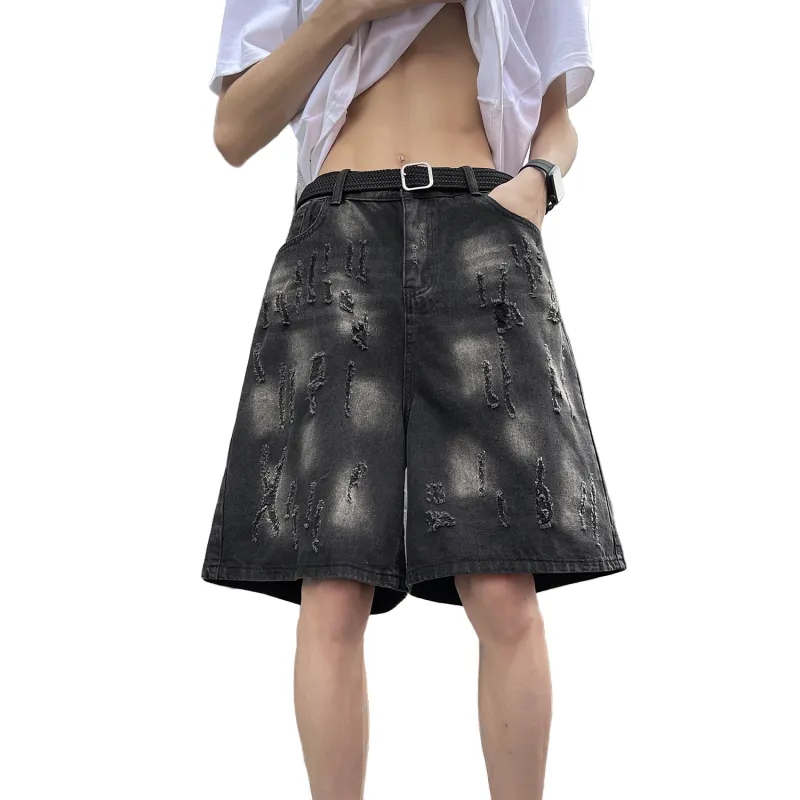 MIIOW Denim Shorts Unisex Black Gold-4