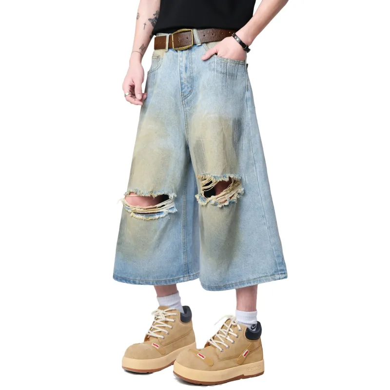 MIIOW Trend Party Series Denim Shorts Unisex Ice Blue Actual Product Without Belt-3