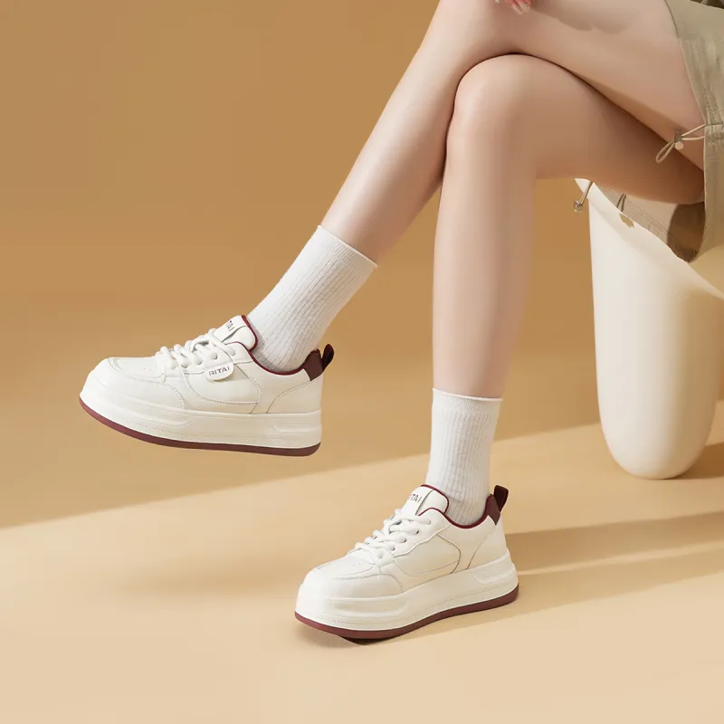 Ritai Skateboard Shoes Women's Low Top Beige-5