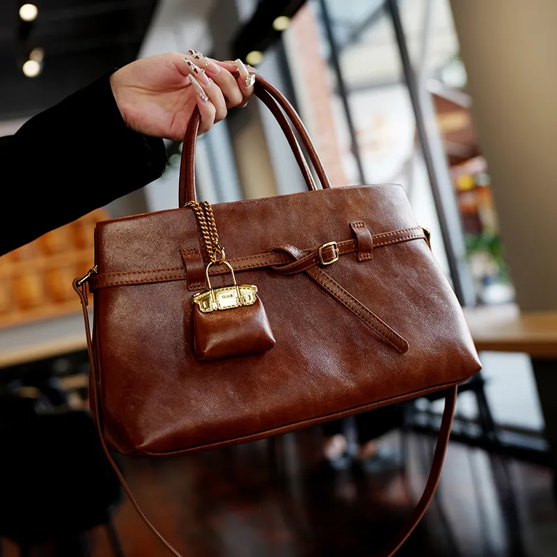 GELANDAI Cow Leather Women's Handbag Shoulder Bag Regular Women's Black/Brown-5