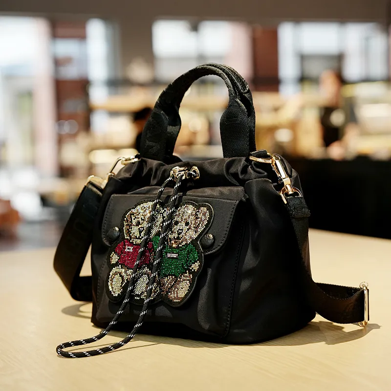 GELANDAI South Korean Silk Cloud Bag, Shoulder Bag, Crossbody Bag, Handbag Women's Black/Red-6