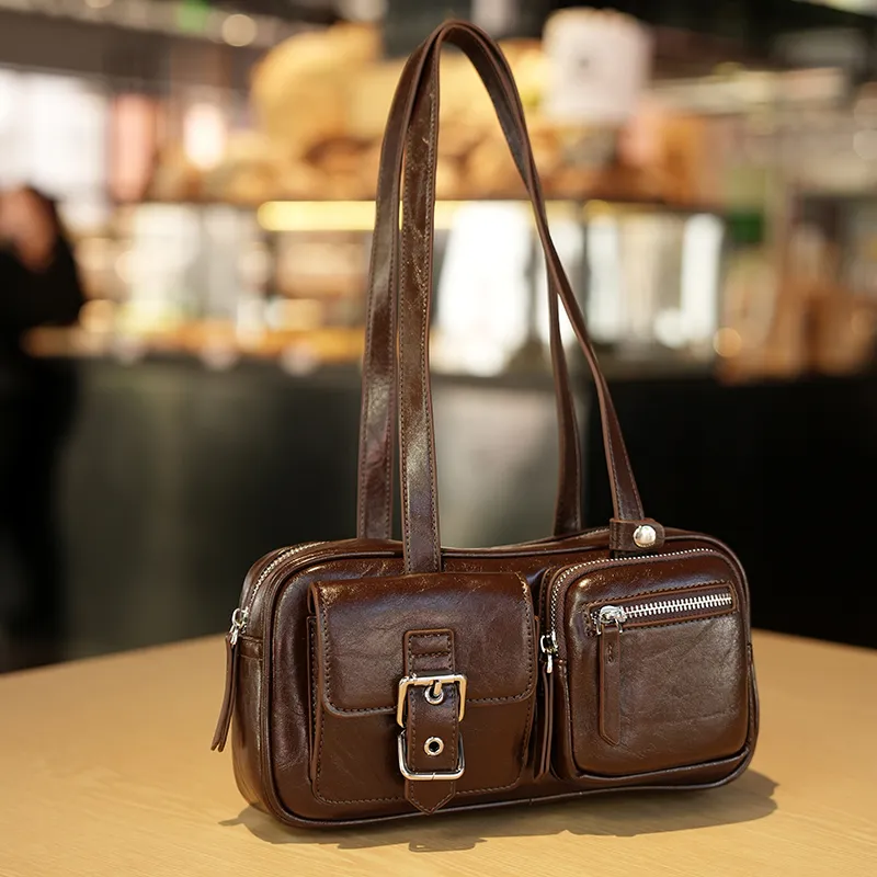 GELANDAI Cow Leather Shoulder Bag Women's Black/Brown-13