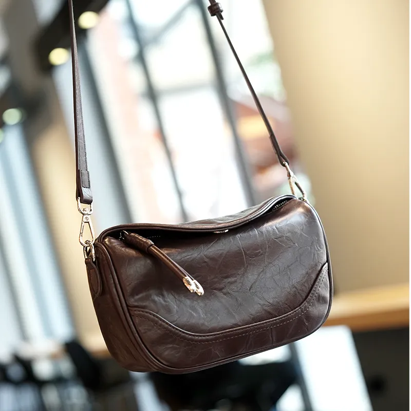 GELANDAI Cow Leather Shoulder Bag Crossbody Bag Women's Black/Chocolate-2