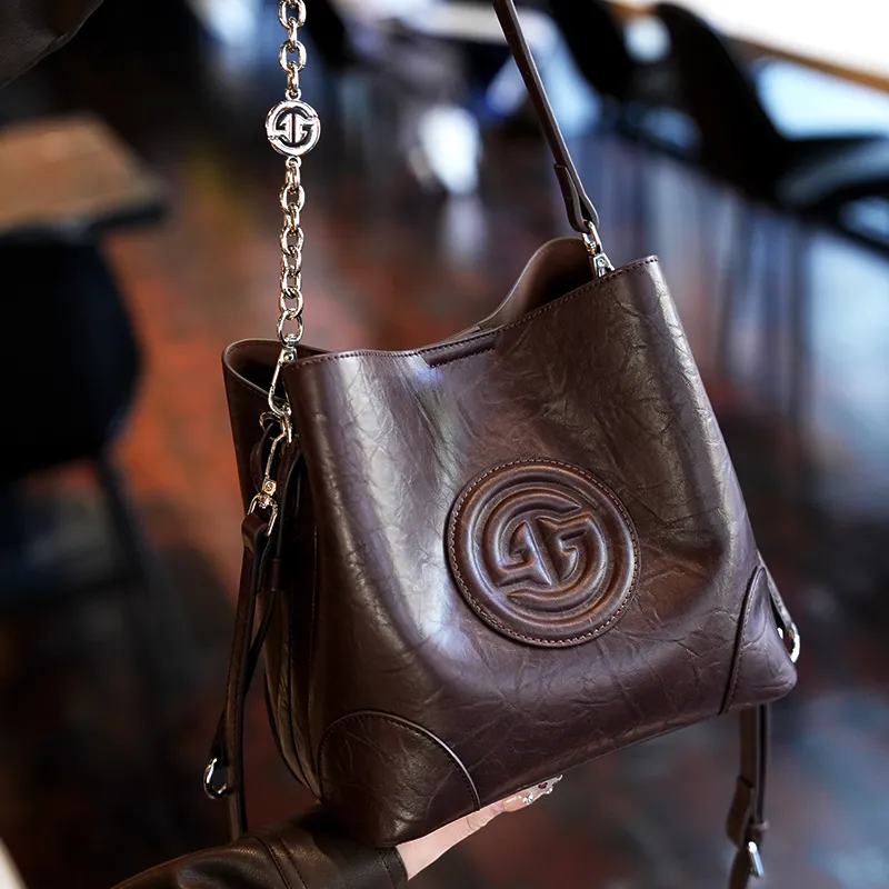 GELANDAI Cow Leather Handbags Shoulder Bags Women's Light Brown/dark Brown-8