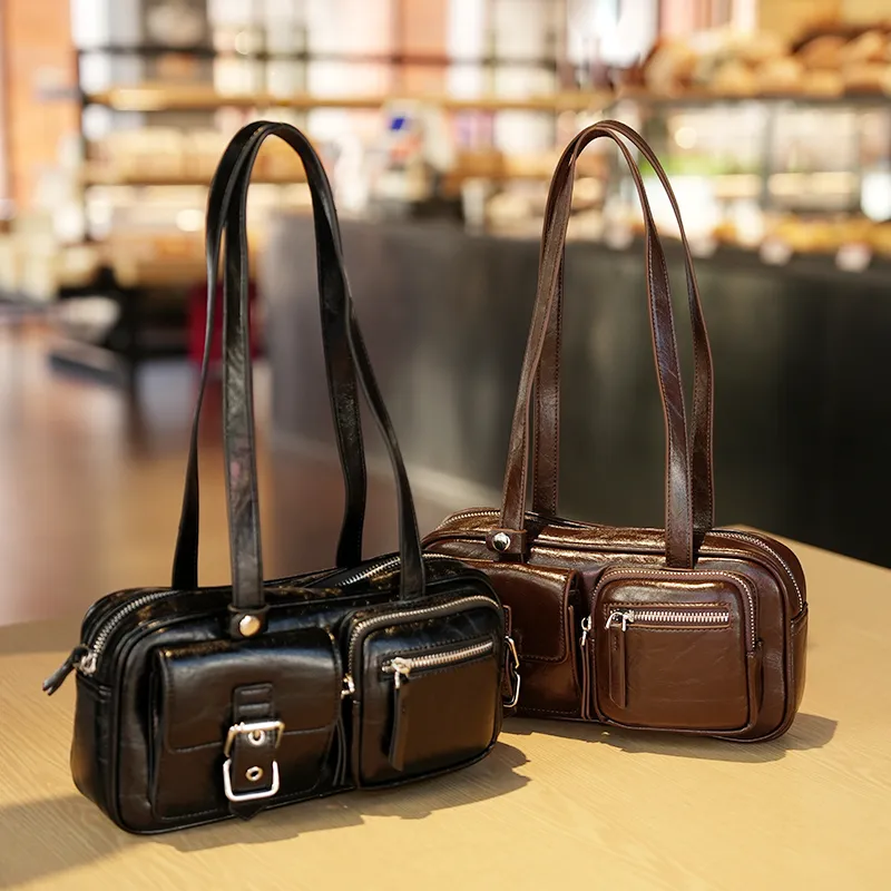 GELANDAI Cow Leather Shoulder Bag Women's Black/Brown-11