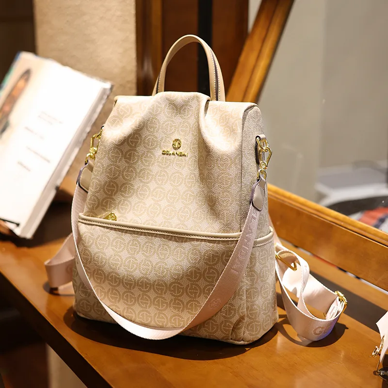 GELANDAI PVC One Shoulder Portable Backpack Women's Apricot-4