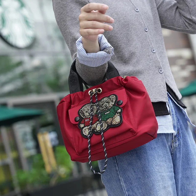 GELANDAI South Korean Silk Cloud Bag, Shoulder Bag, Crossbody Bag, Handbag Women's Black/Red-12