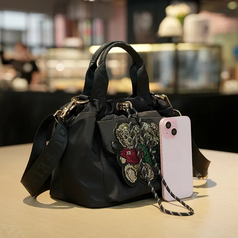 GELANDAI South Korean Silk Cloud Bag, Shoulder Bag, Crossbody Bag, Handbag Women's Black/Red-7