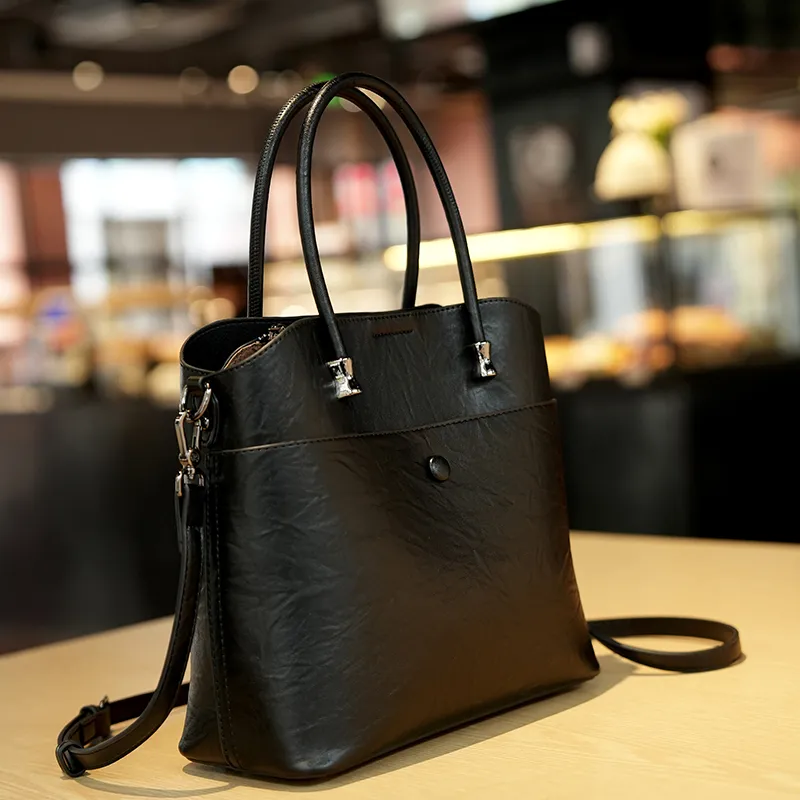 GELANDAI Vegetable Tanned Cow Leather Handbag, Shoulder Bag, Crossbody Bag Regular Women's Coffee/Black-10