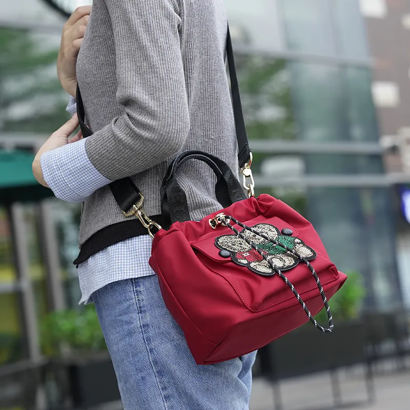 GELANDAI South Korean Silk Cloud Bag, Shoulder Bag, Crossbody Bag, Handbag Women's Black/Red-10