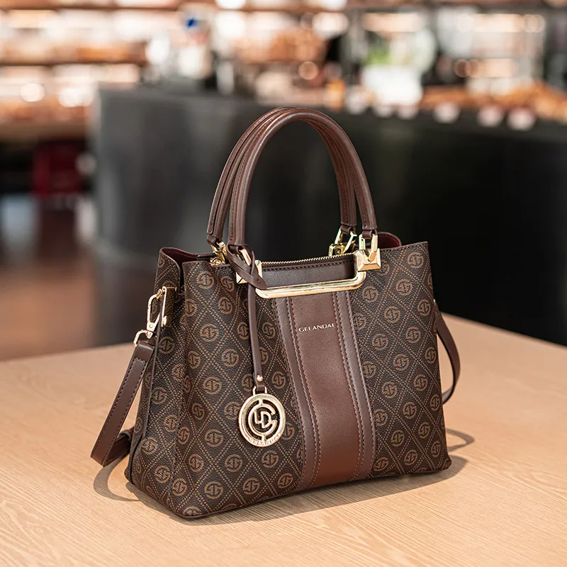 GELANDAI PVC Women's Crossbody Bag Handbag Women's Coffee/Gray Color-7