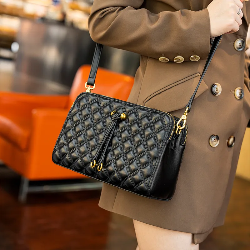 GELANDAI Cow Leather Shoulder Bag Women's Black-4