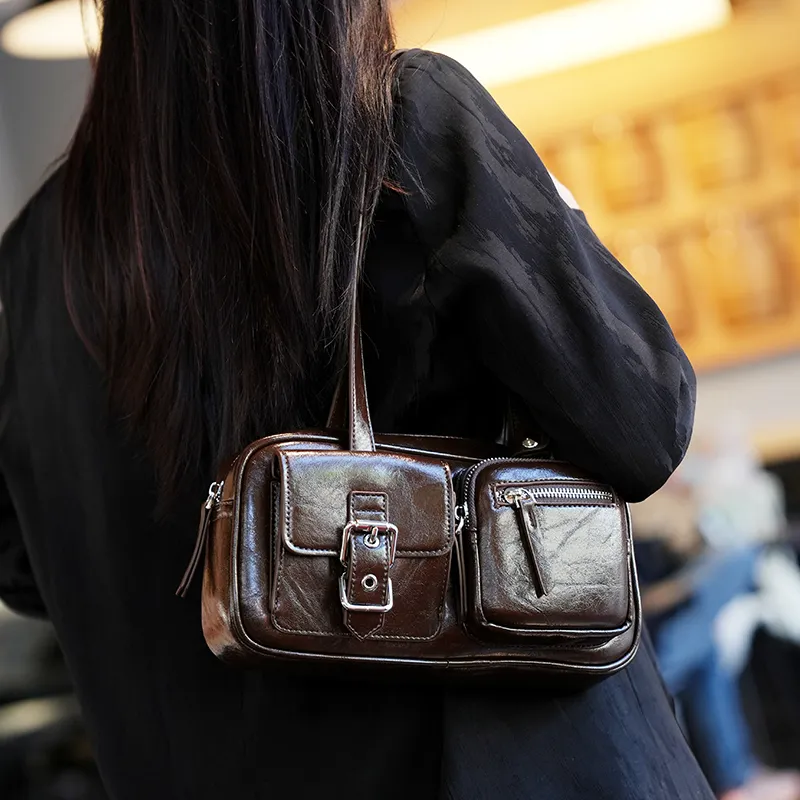 GELANDAI Cow Leather Shoulder Bag Women's Black/Brown-9