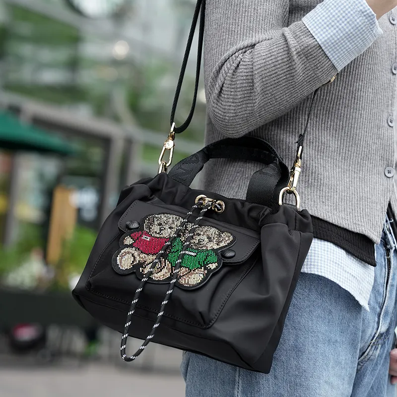 GELANDAI South Korean Silk Cloud Bag, Shoulder Bag, Crossbody Bag, Handbag Women's Black/Red-3