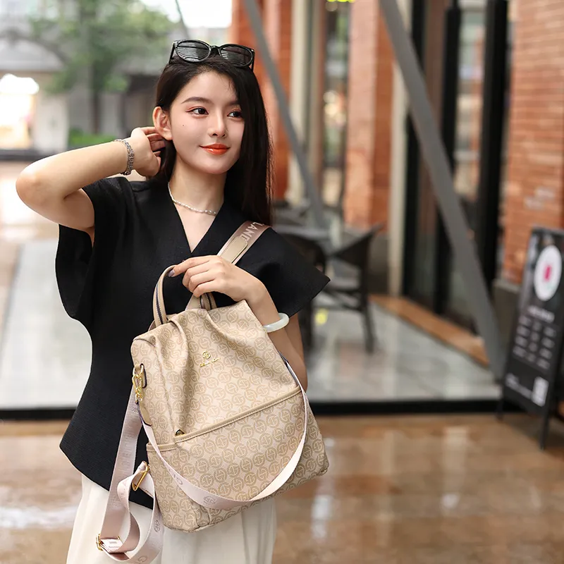 GELANDAI PVC One Shoulder Portable Backpack Women's Apricot-2