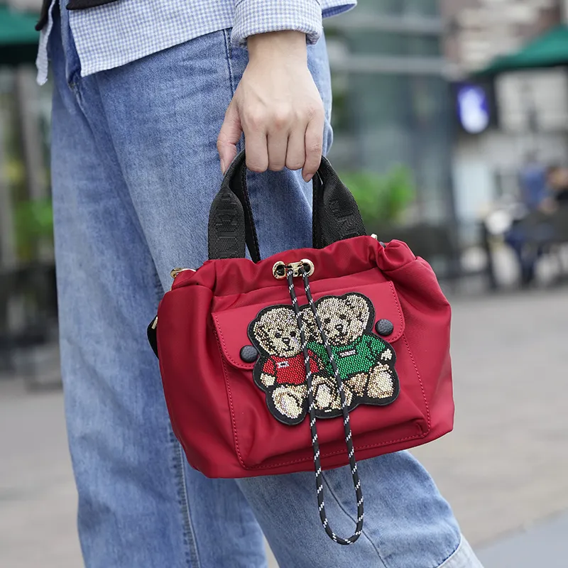 GELANDAI South Korean Silk Cloud Bag, Shoulder Bag, Crossbody Bag, Handbag Women's Black/Red-9