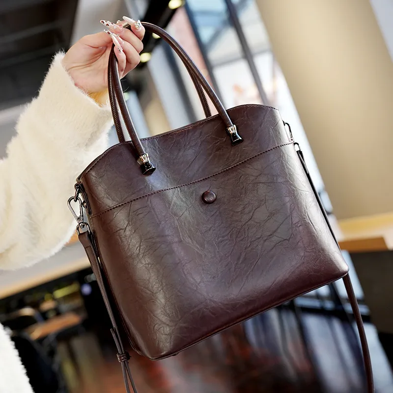 GELANDAI Vegetable Tanned Cow Leather Handbag, Shoulder Bag, Crossbody Bag Regular Women's Coffee/Black-5