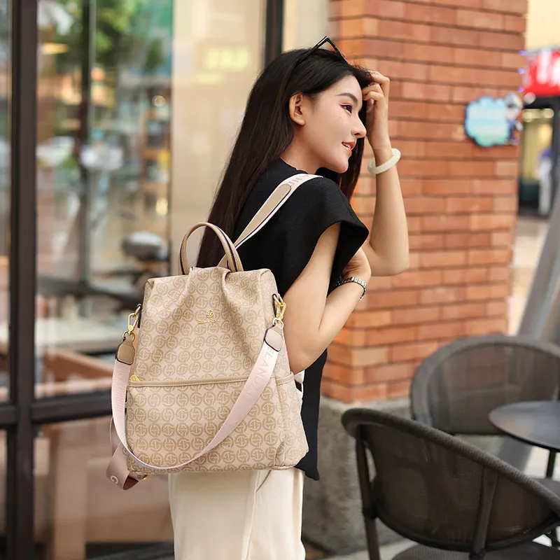 GELANDAI PVC One Shoulder Portable Backpack Women's Apricot-1
