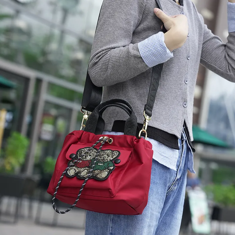 GELANDAI South Korean Silk Cloud Bag, Shoulder Bag, Crossbody Bag, Handbag Women's Black/Red-13