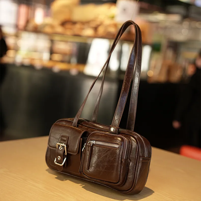 GELANDAI Cow Leather Shoulder Bag Women's Black/Brown-12