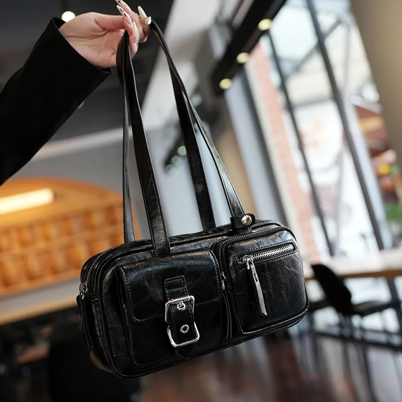 GELANDAI Cow Leather Shoulder Bag Women's Black/Brown-6