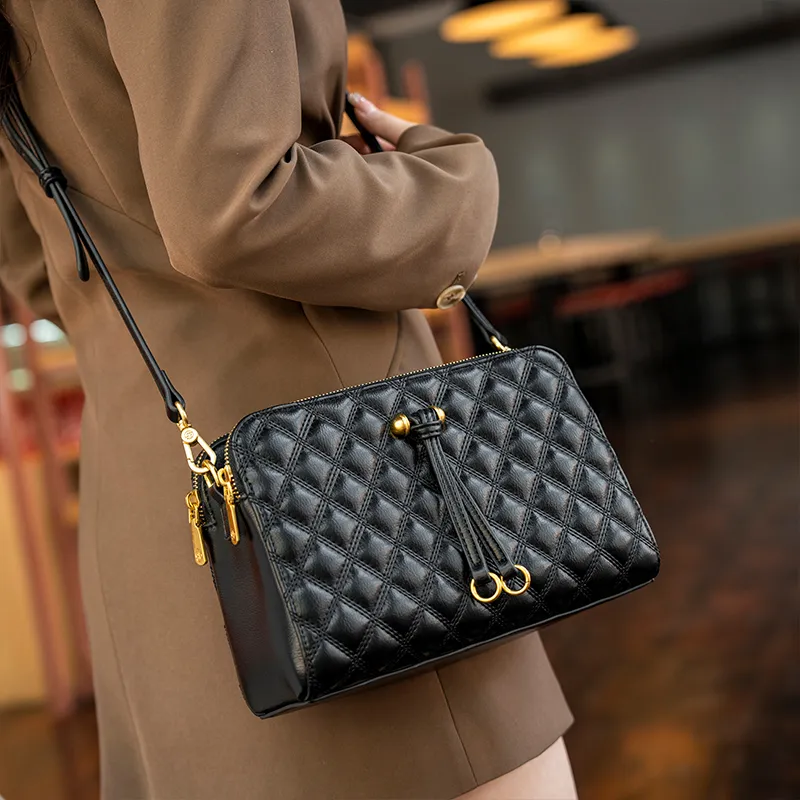 GELANDAI Cow Leather Shoulder Bag Women's Black-3