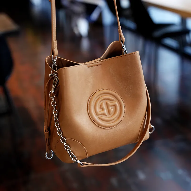 GELANDAI Cow Leather Handbags Shoulder Bags Women's Light Brown/dark Brown-3
