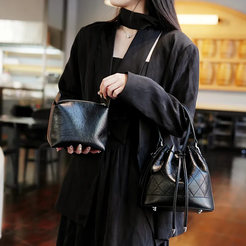 GELANDAI Cow Leather Women's Handbag, Shoulder Bag, Crossbody Bag Women's Black-2