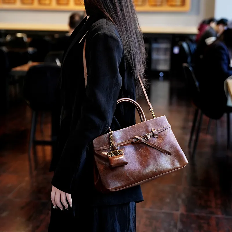 GELANDAI Cow Leather Women's Handbag Shoulder Bag Regular Women's Black/Brown-8