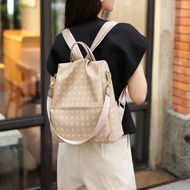 GELANDAI PVC One Shoulder Portable Backpack Women's Apricot-3