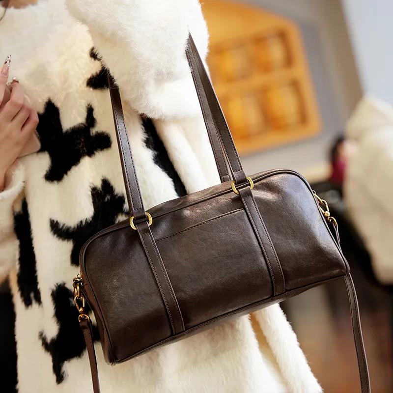 GELANDAI Cow Leather Shoulder Bag Women's Black/Brown-1