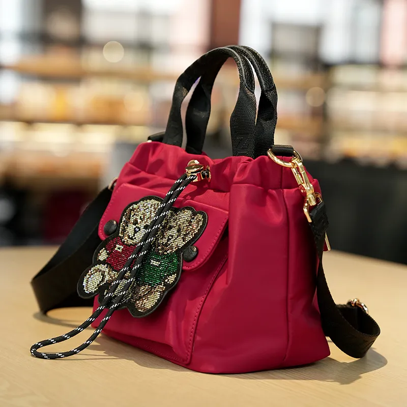 GELANDAI South Korean Silk Cloud Bag, Shoulder Bag, Crossbody Bag, Handbag Women's Black/Red-11