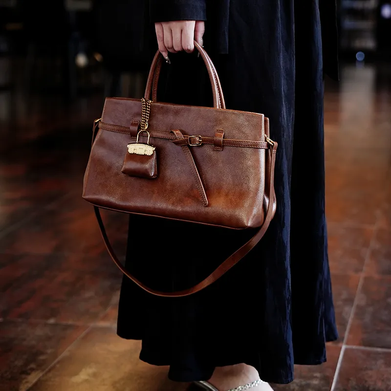 GELANDAI Cow Leather Women's Handbag Shoulder Bag Regular Women's Black/Brown-7