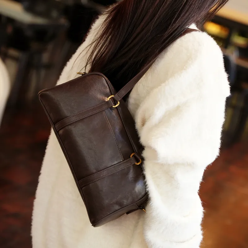 GELANDAI Cow Leather Shoulder Bag Women's Black/Brown-2