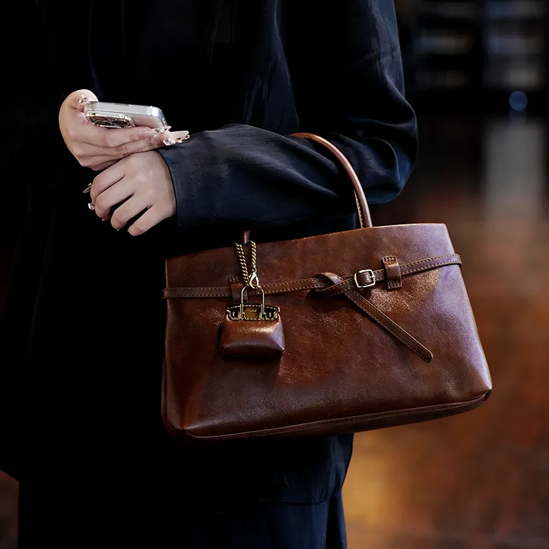 GELANDAI Cow Leather Women's Handbag Shoulder Bag Regular Women's Black/Brown-4