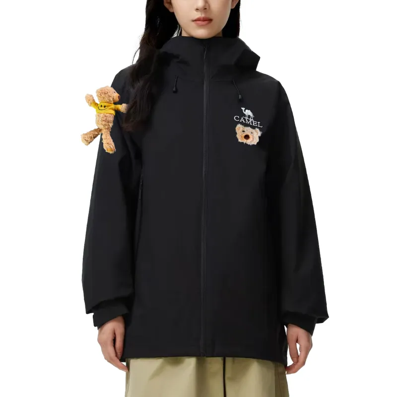 CAMEL All weather Water Resistant Windproof Warm Cold Resistant Windbreaker Jacket Unisex Black-3