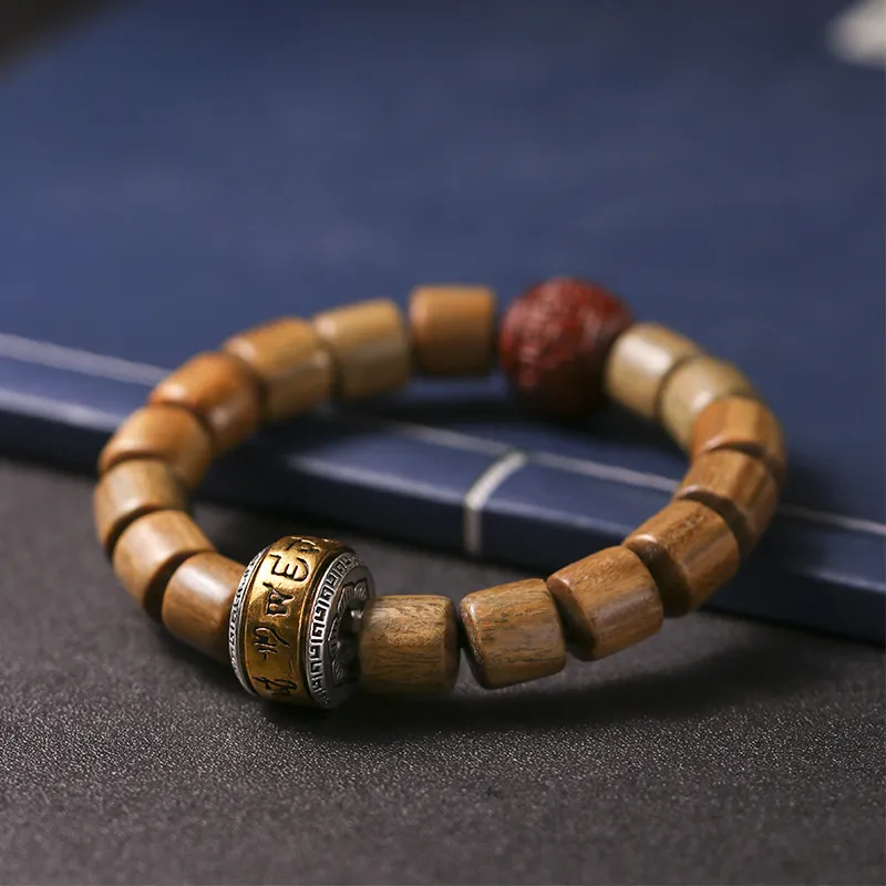 HANCANG Green Sandalwood Single Wrap Beaded Bracelet Unisex-2