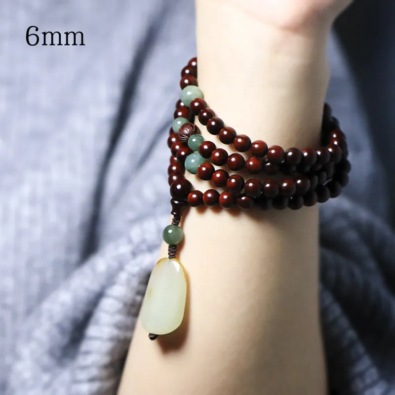 HANCANG Small Leaf Red Sandalwood Bead Chain Unisex-5