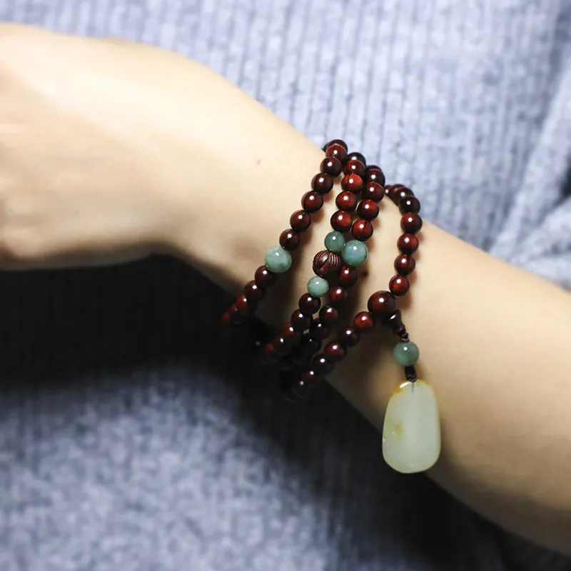 HANCANG Small Leaf Red Sandalwood Bead Chain Unisex-8