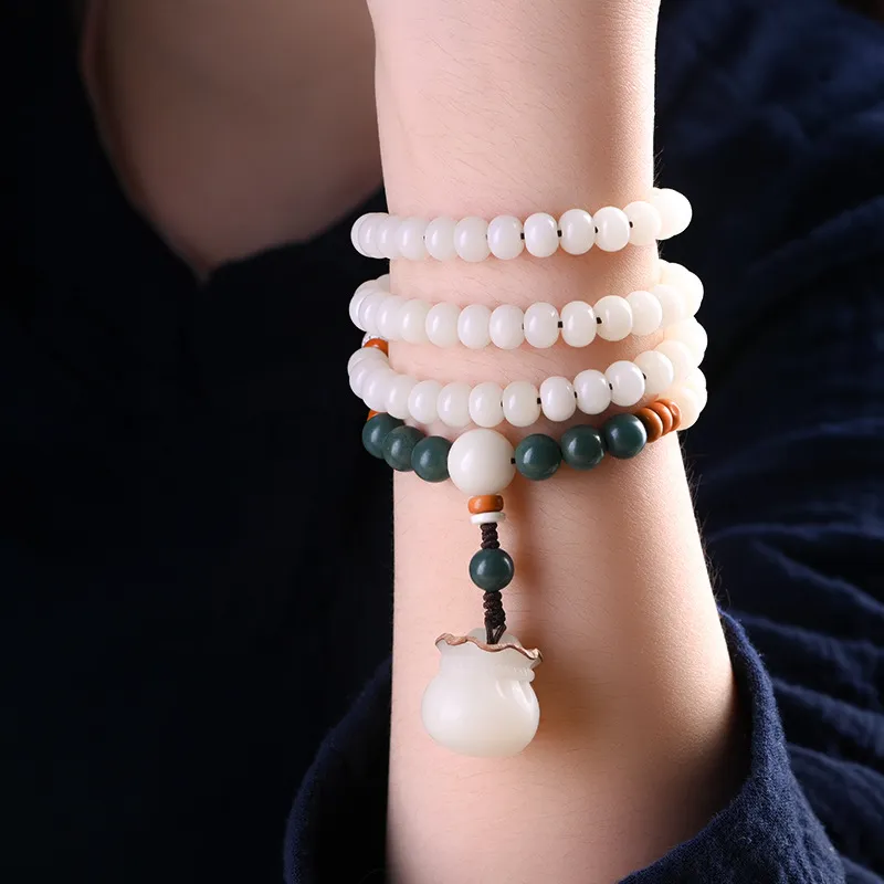 HANCANG White Jade Bodhi Bead Chain Unisex-3