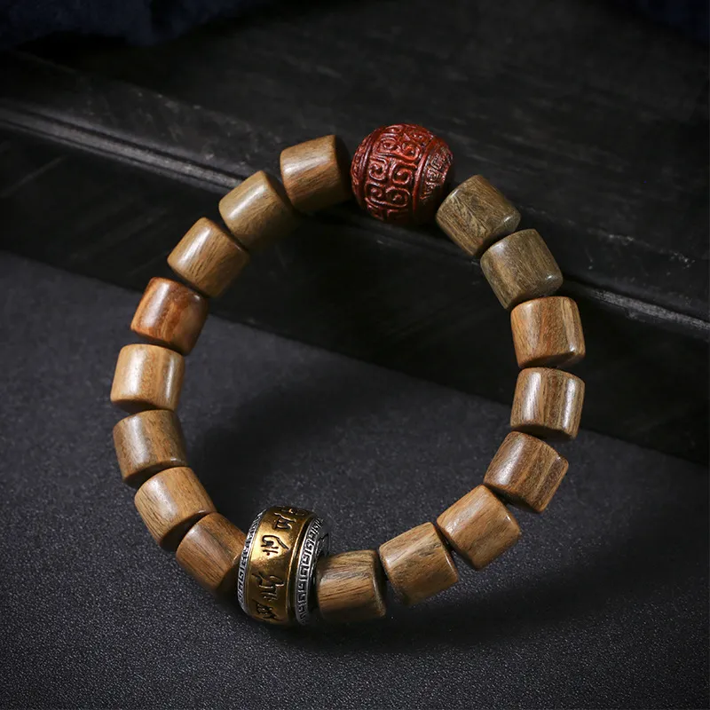 HANCANG Green Sandalwood Single Wrap Beaded Bracelet Unisex-4