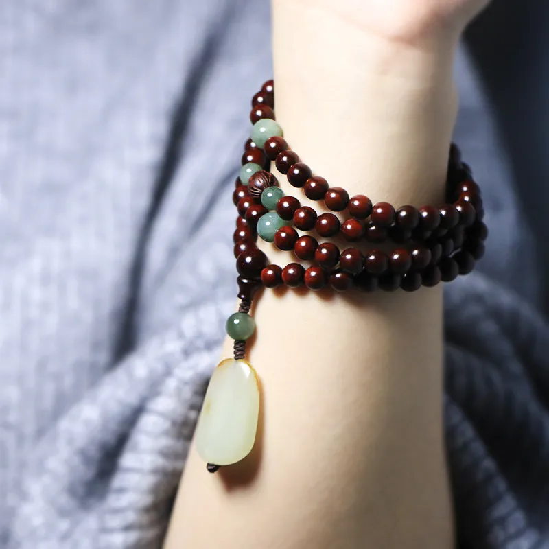 HANCANG Small Leaf Red Sandalwood Bead Chain Unisex-7