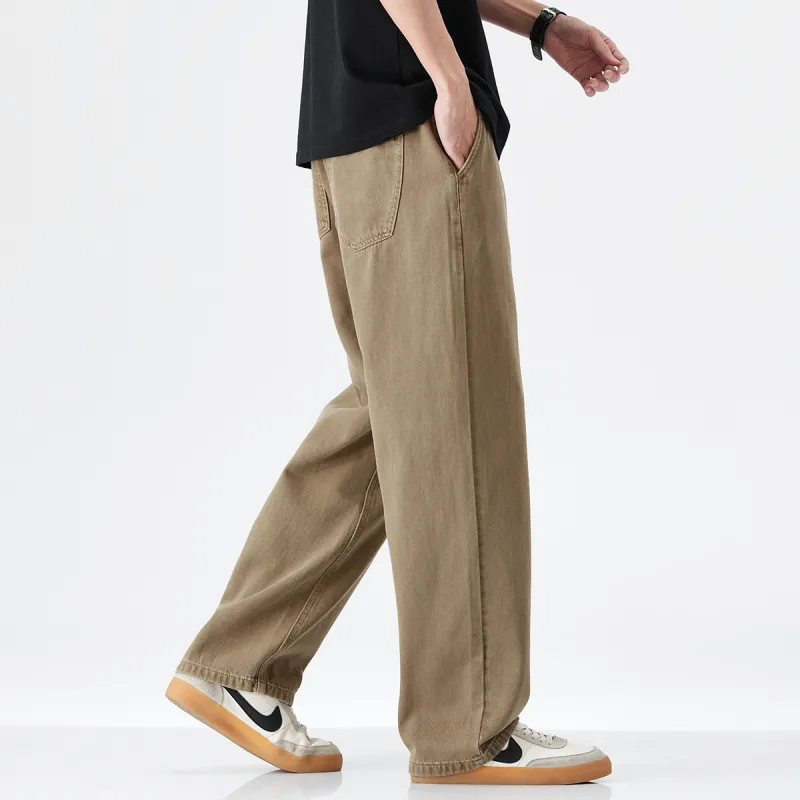 Hansca Wide Leg Hip Hiding Leg Lengthening Straight Fit Jeans Men's-3