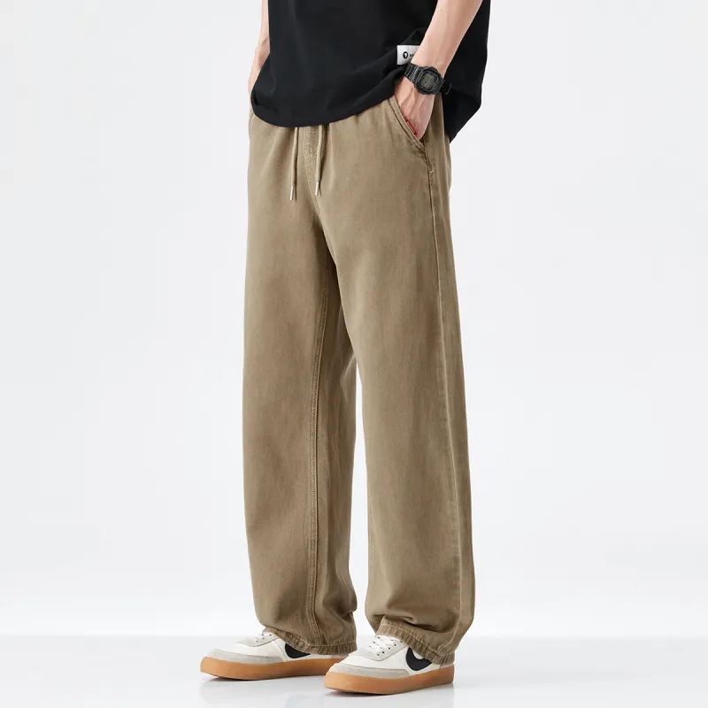 Hansca Wide Leg Hip Hiding Leg Lengthening Straight Fit Jeans Men's-5