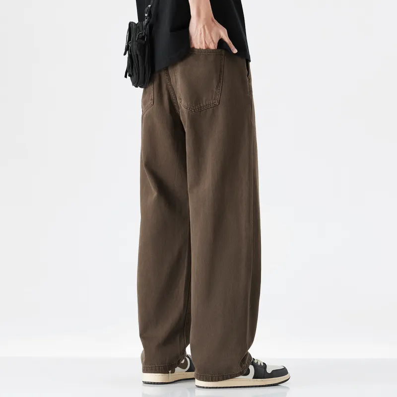 Hansca Wide Leg Hip Hiding Leg Lengthening Straight Fit Jeans Men's-9